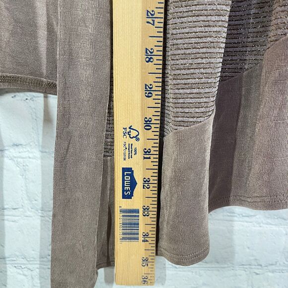 Chicos Travelers Cardigan Women XL Tan Glitter Slinky Flowy Office Preppy Duster - Picture 10 of 12